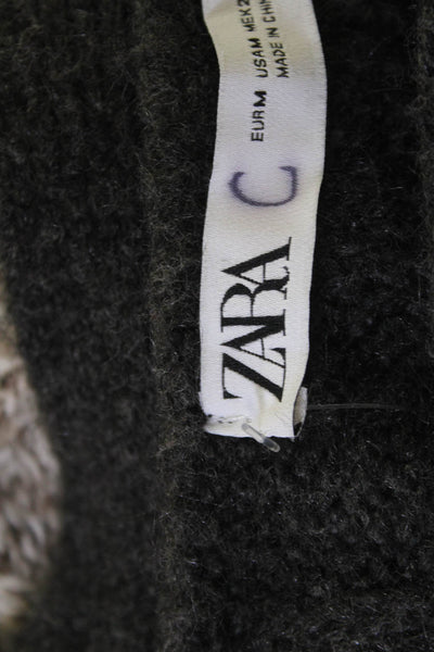 Zara Unisex Dark Gray V Neck Button Geometric Cardigan Long Sleeve Size M