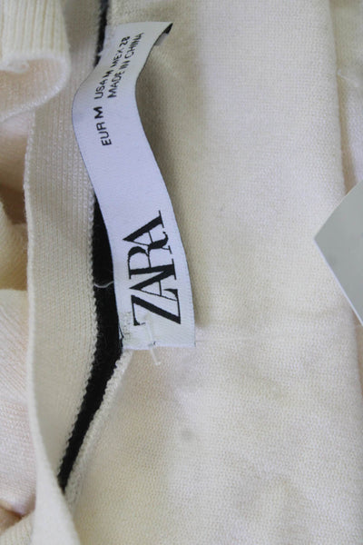 Zara Womens Beige V-Neck Button Cardigan Sweater Long Sleeve Size M