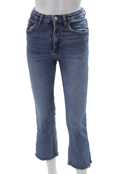 Zara Womens Cropped Straight Jeans Blue High Rise 24in Cotton Blend Size 0