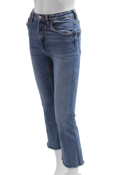 Zara Womens Cropped Straight Jeans Blue High Rise 24in Cotton Blend Size 0