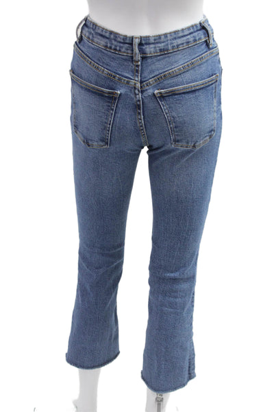 Zara Womens Cropped Straight Jeans Blue High Rise 24in Cotton Blend Size 0