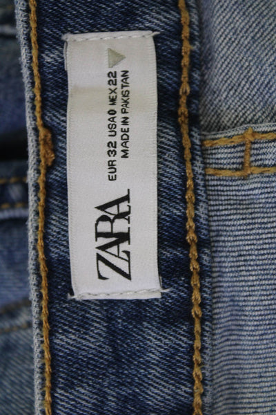 Zara Womens Cropped Straight Jeans Blue High Rise 24in Cotton Blend Size 0