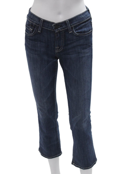 7 For All Mankind Women Cropped Flared Jeans Dark Blue Petite Size 24