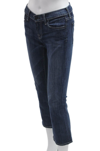 7 For All Mankind Women Cropped Flared Jeans Dark Blue Petite Size 24