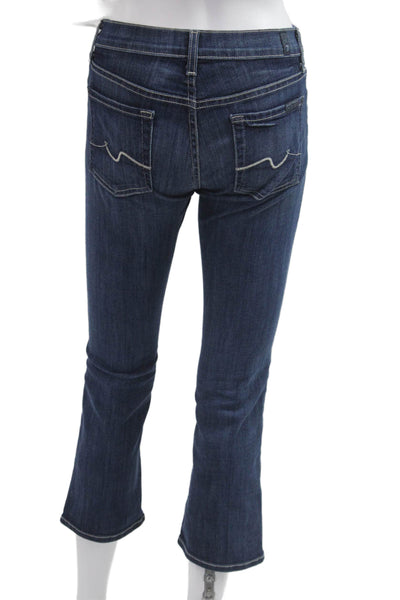 7 For All Mankind Women Cropped Flared Jeans Dark Blue Petite Size 24