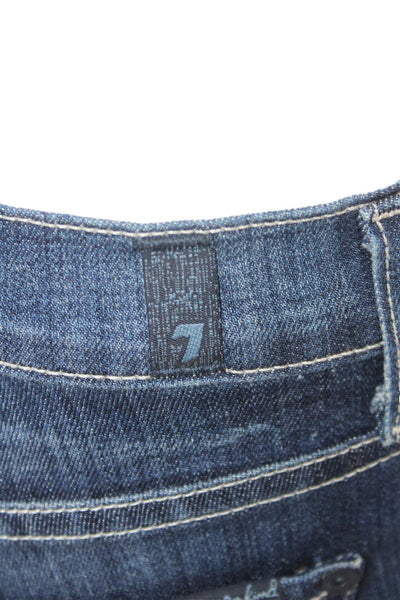 7 For All Mankind Women Cropped Flared Jeans Dark Blue Petite Size 24