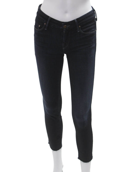 Mother Women Ankle Cropped Skinny Jeans Dark Blue Low Rise Size 24