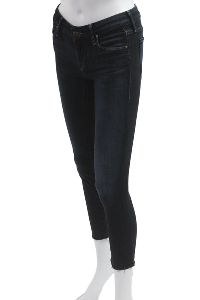 Mother Women Ankle Cropped Skinny Jeans Dark Blue Low Rise Size 24