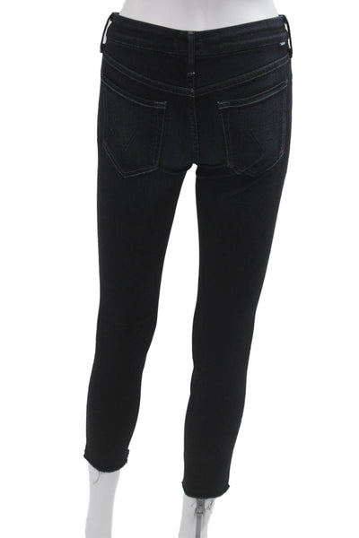 Mother Women Ankle Cropped Skinny Jeans Dark Blue Low Rise Size 24