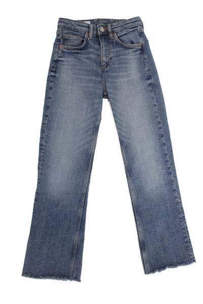 Zara Women Cropped Straight High Rise Jeans Blue Cotton Blend Size 0