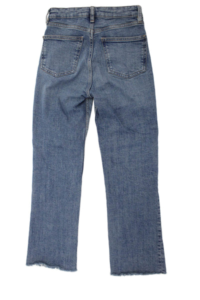 Zara Women Cropped Straight High Rise Jeans Blue Cotton Blend Size 0