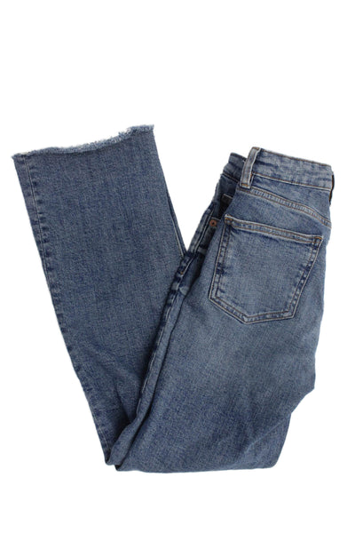 Zara Women Cropped Straight High Rise Jeans Blue Cotton Blend Size 0
