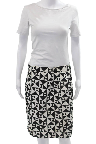 Escada Womens Straight Pencil Skirt Black Geometric Nylon Size 40
