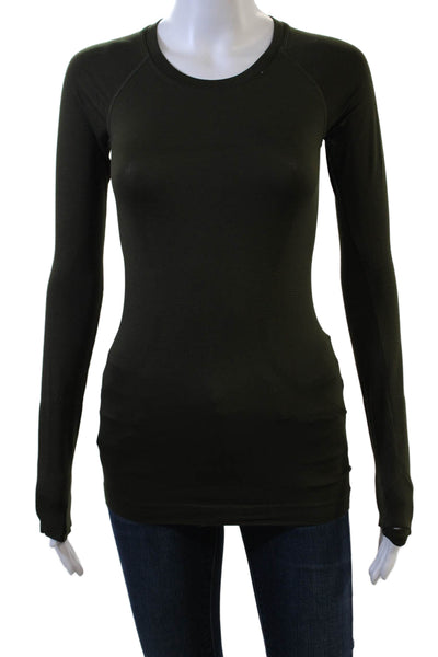 Lululemon Womens Army Green Nylon Crew Neck Basic Long Sleeve T-Shirt Size 2