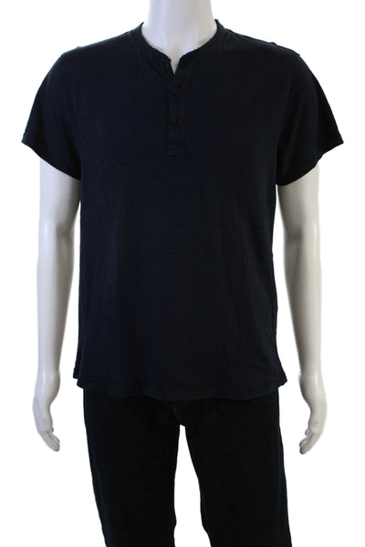 Rag & Bone Mens Short Sleeves Half Button Down Shirt Navy Blue Size Medium