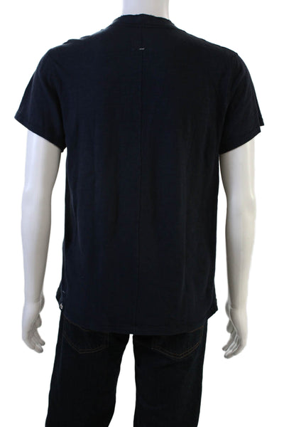 Rag & Bone Mens Short Sleeves Half Button Down Shirt Navy Blue Size Medium