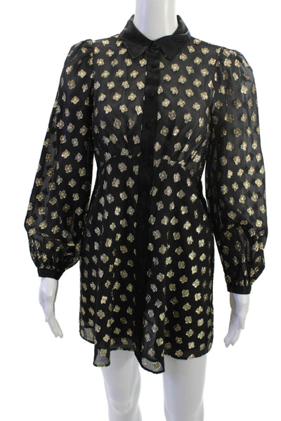 Zara Women Black Collared Shirt Dress Long Sleeve Knee Length Polyester Size XS