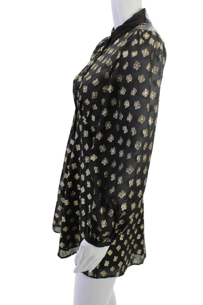 Zara Women Black Collared Shirt Dress Long Sleeve Knee Length Polyester Size XS