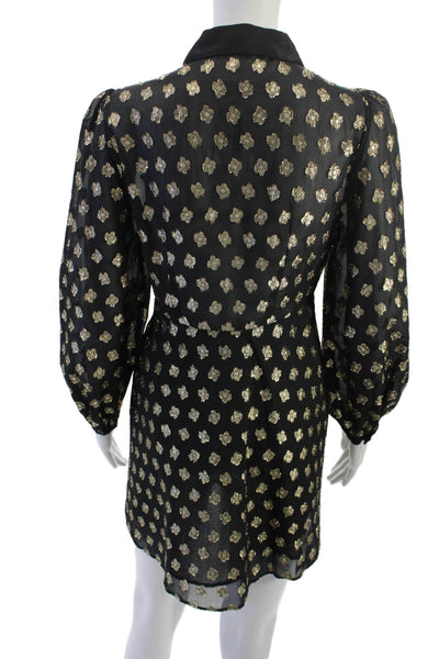 Zara Women Black Collared Shirt Dress Long Sleeve Knee Length Polyester Size XS