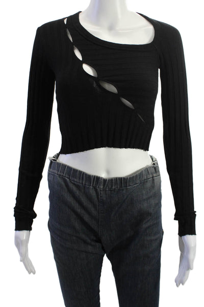 Cotton Citizen Women Cropped Black Cotton Blend Long Sleeve Top Size XS