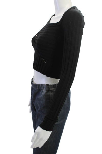 Cotton Citizen Women Cropped Black Cotton Blend Long Sleeve Top Size XS