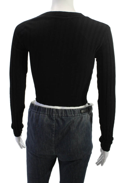 Cotton Citizen Women Cropped Black Cotton Blend Long Sleeve Top Size XS