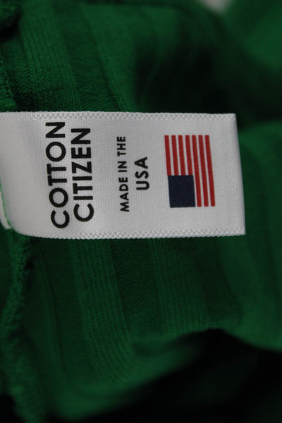 Cotton Citizen Womens Cropped Striped V-Neck Button-Up Long Sleeve Green Size S