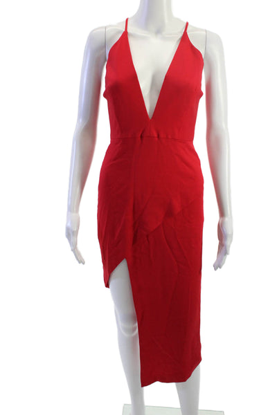 Michelle Mason Women Bodycon Sheath Red V-Neck Sleeveless Midi Dress Size S