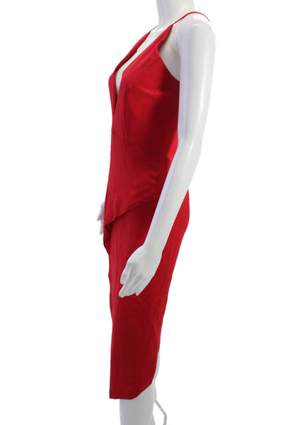 Michelle Mason Women Bodycon Sheath Red V-Neck Sleeveless Midi Dress Size S