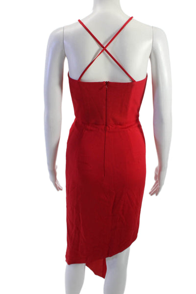 Michelle Mason Women Bodycon Sheath Red V-Neck Sleeveless Midi Dress Size S