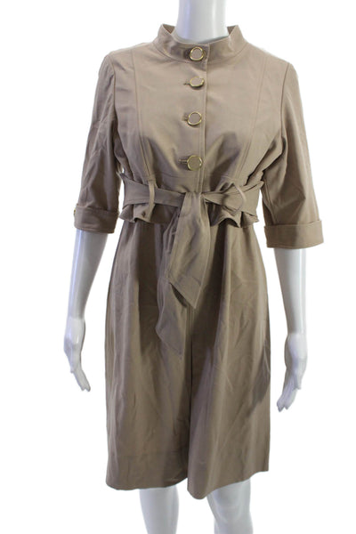 Ellen Tracy Womens Jacket Sheath Dress Beige Button 3/4 Sleeve Size 10P