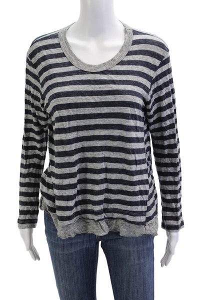 Wilt Womens Jersey Linen Striped Dark Blue Long Sleeve Round Neck Size L