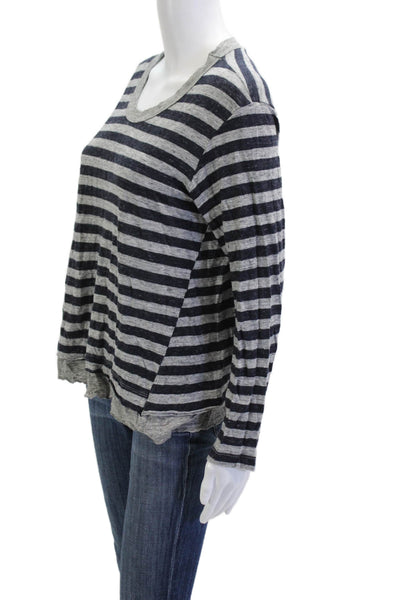 Wilt Womens Jersey Linen Striped Dark Blue Long Sleeve Round Neck Size L