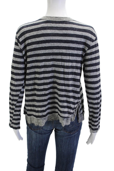 Wilt Womens Jersey Linen Striped Dark Blue Long Sleeve Round Neck Size L