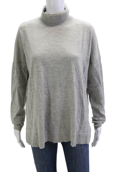 J Crew Women Pullover Sweater Gray Merino Wool Turtleneck Long Sleeve Size L