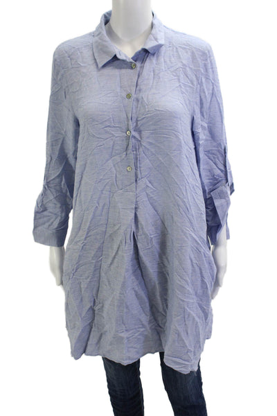 Zara Basic Collection Womens Light Blue Button Up Tunic 3/4 Sleeve Size L