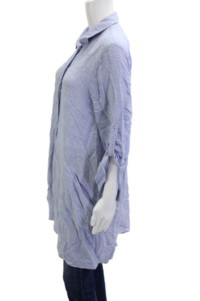 Zara Basic Collection Womens Light Blue Button Up Tunic 3/4 Sleeve Size L