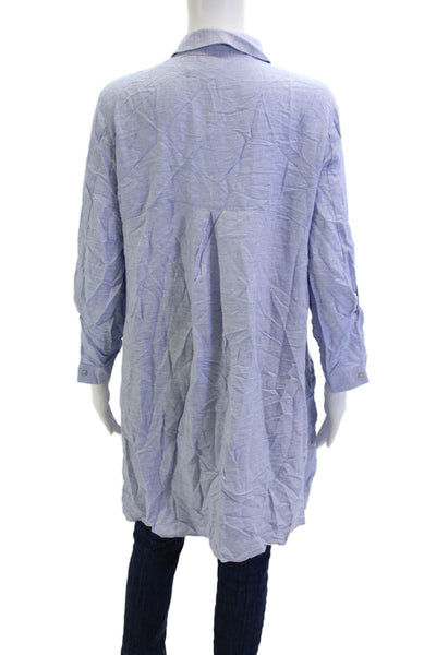 Zara Basic Collection Womens Light Blue Button Up Tunic 3/4 Sleeve Size L