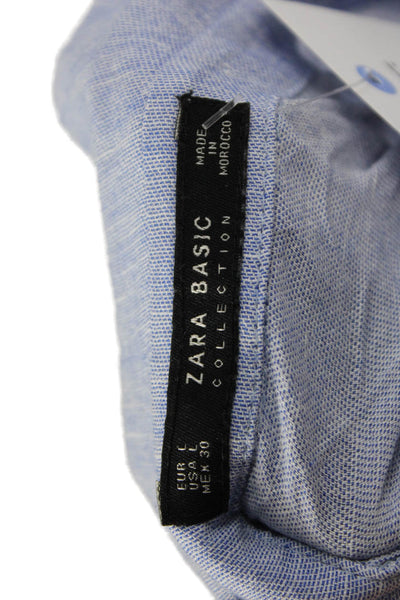 Zara Basic Collection Womens Light Blue Button Up Tunic 3/4 Sleeve Size L