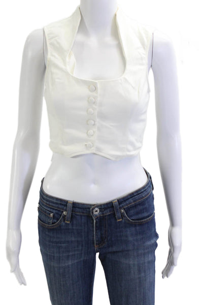 Superdown Women Cropped Button-Up Sleeveless Square Neck Top White Size S