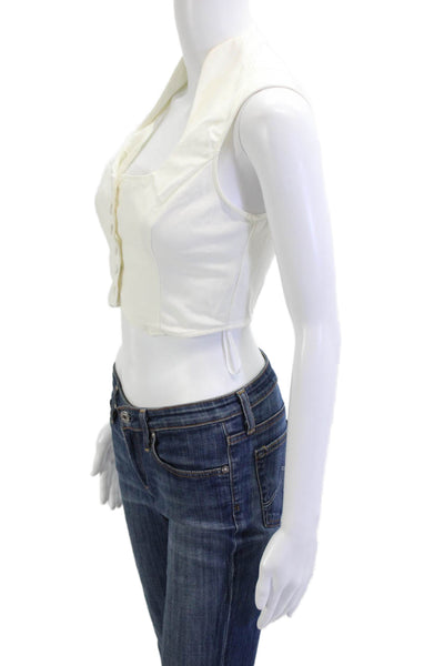 Superdown Women Cropped Button-Up Sleeveless Square Neck Top White Size S