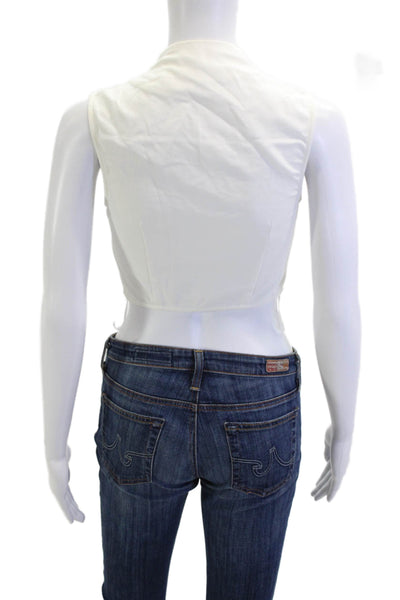 Superdown Women Cropped Button-Up Sleeveless Square Neck Top White Size S