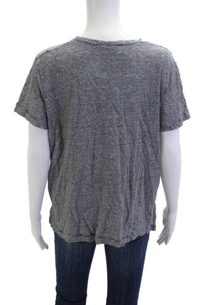 Club Monaco Women Basic Jersey V-Neck Striped Black Short Sleeve T-Shirt Size L
