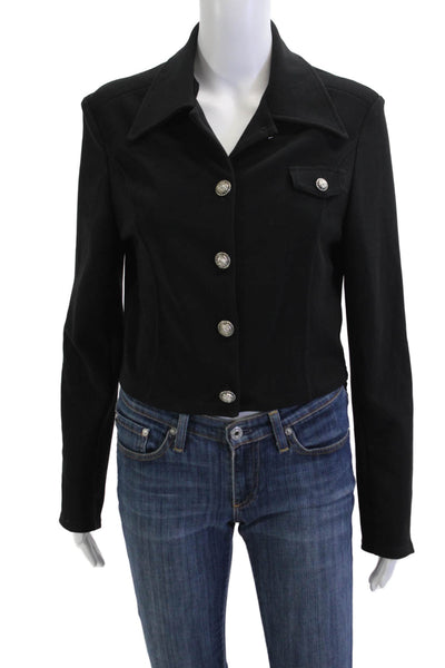 Cache Women Black Collared Button Jacket Longsleeve Acetate Size L