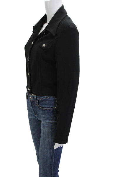 Cache Women Black Collared Button Jacket Longsleeve Acetate Size L