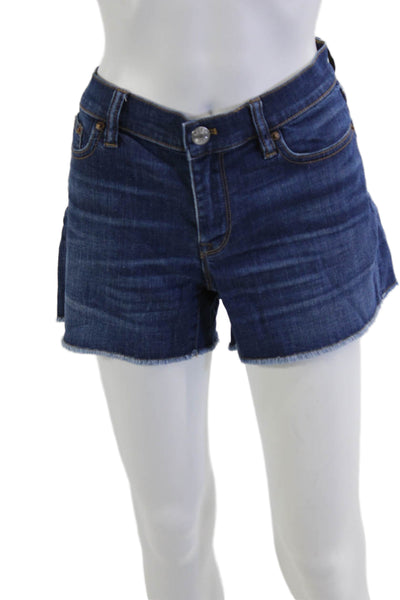 J Crew Unisex Shorts Dark Blue Button Solid Cotton Blend Beach Size 28
