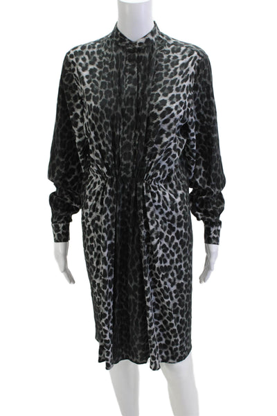 Michael Kors Collection Women Black Animal Print Shirt Dress Long Sleeve Size 4