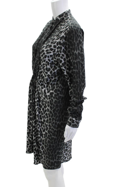Michael Kors Collection Women Black Animal Print Shirt Dress Long Sleeve Size 4
