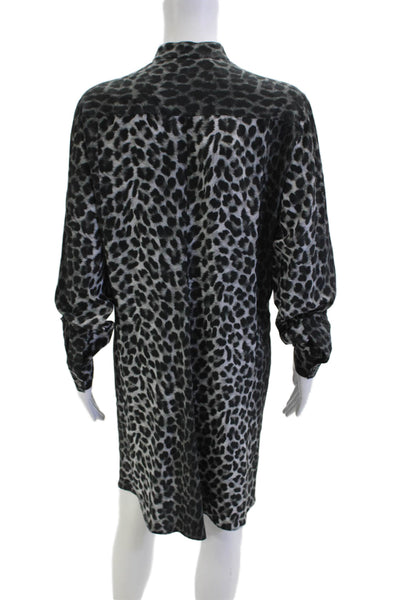 Michael Kors Collection Women Black Animal Print Shirt Dress Long Sleeve Size 4