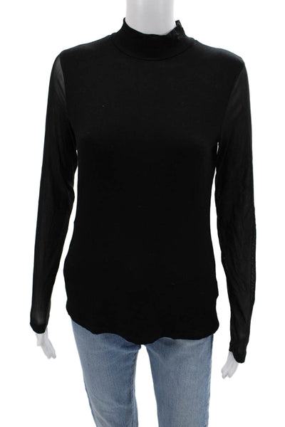 Warehouse Womens Basic Black Mock Neck Long Sleeve Top 100% Polyester Size 12